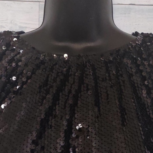 Melloday Sequin Balloon Sleeve Striped Midi Dress Black Small - Picture 4 of 10